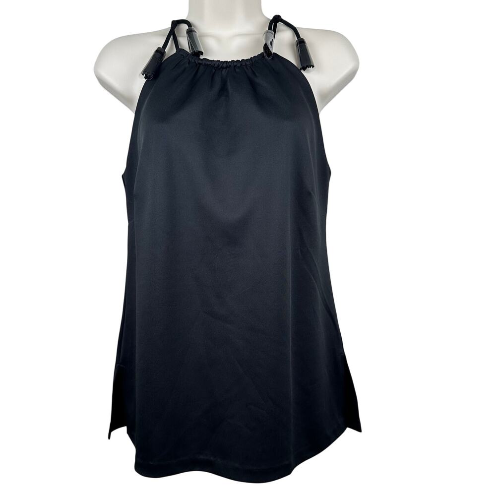 NEW Gretchen Scott Jersey Knit Blouse Top Sleeveless Tassles Black S Resort Chic